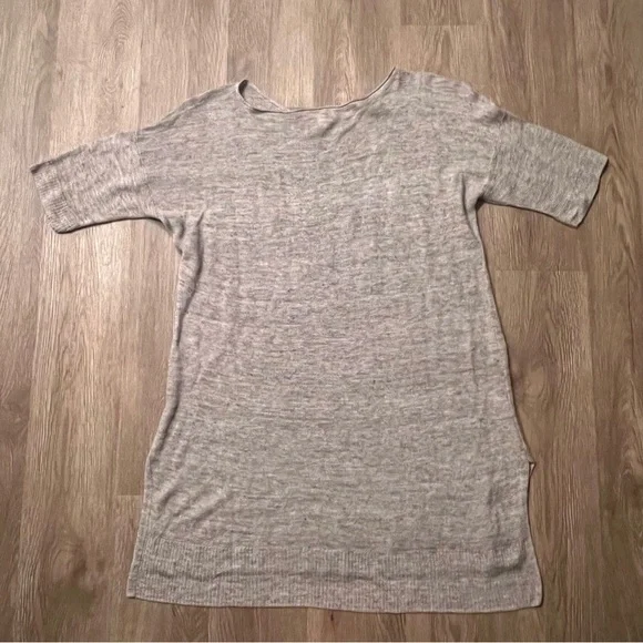 EILEEN FISHER Italian Yarn Sz M Ecru Open Weave Short Sleeve Tunic Top Lagenlook - Picture 3 of 5